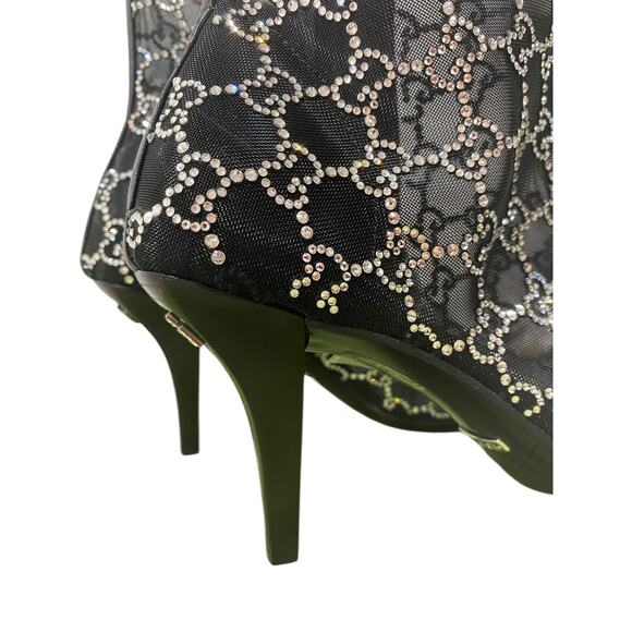 Gucci Demi Crystal GG Logo Mesh Pointed Toe Ankle Boot Black 85mm - Picture 6 of 13